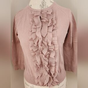 LOFT women's Pima cotton dusty rose ruffled cardigan M